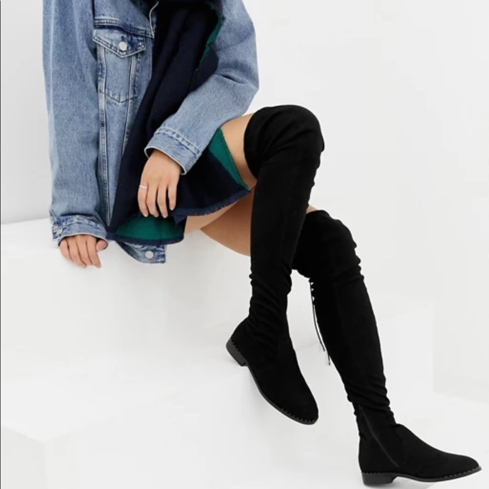ASOS out of stock black knee high flat boots